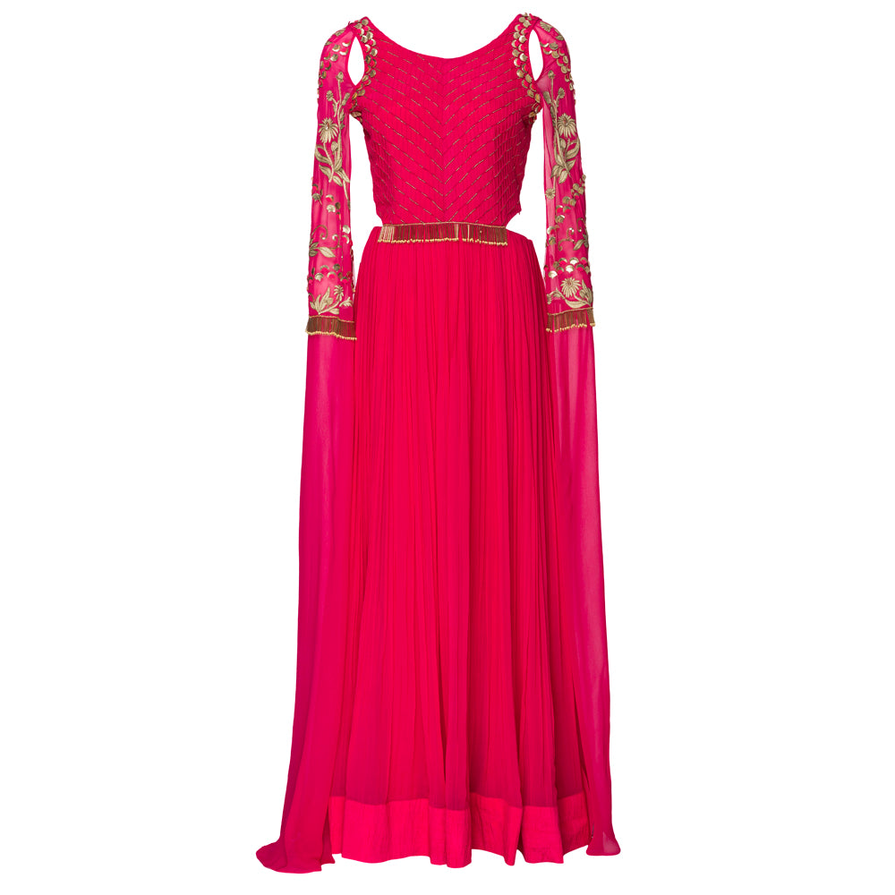 Embroidered Gown with Exaggerated Sleeves