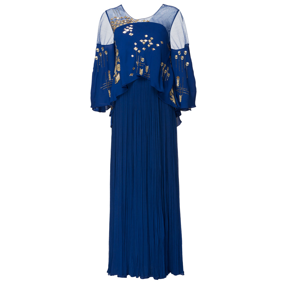 Embroidered Cape Gown