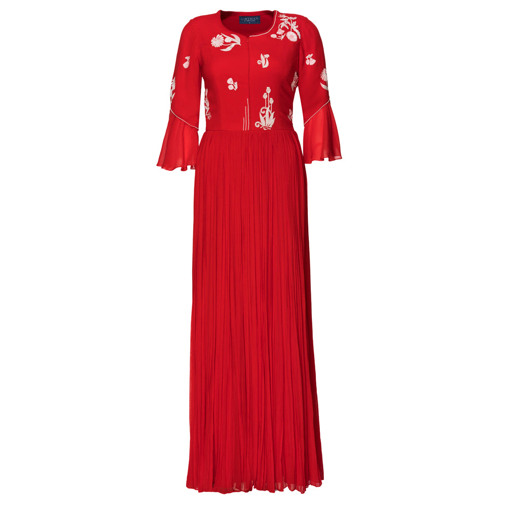 Embroidered Pleated Dress