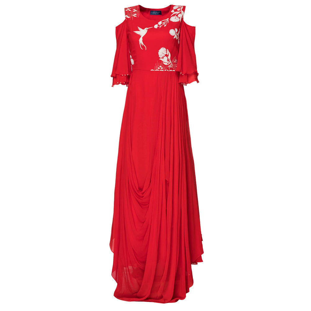 Embroidered Draped Dress