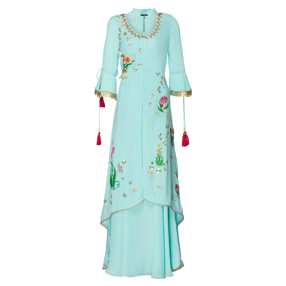 Embroidered Asymmetric Jacket with Gown