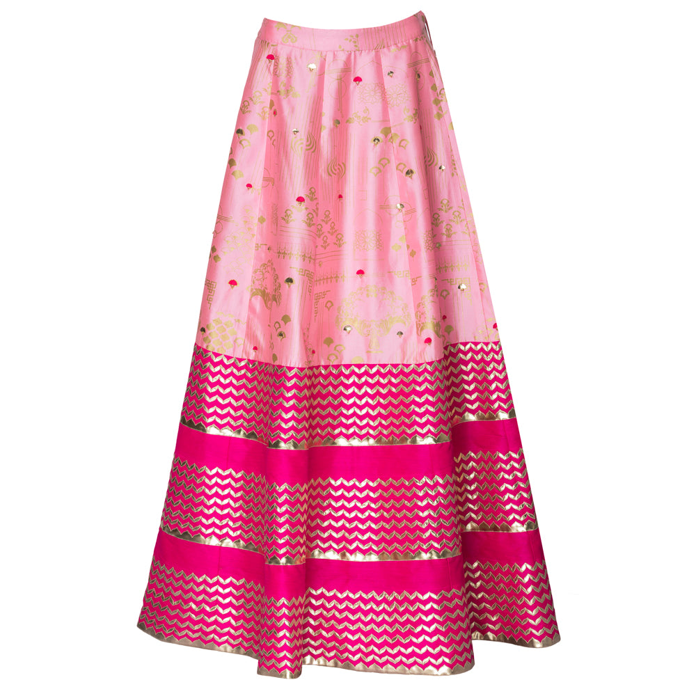 Embroidered Off-Shoulder Blouse with Printed Lehenga & Embroidered Net Dupatta