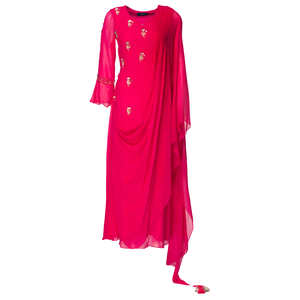 Embroidered Draped Kurta with Churidar