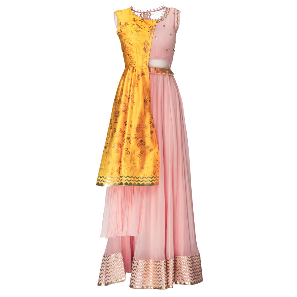 Embroidered and Printed Asymmetrical Kurta with Churidar