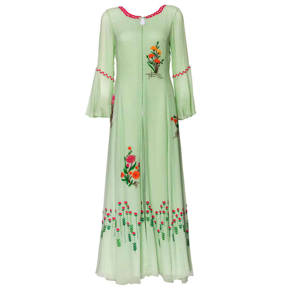 Embroidered Gown with Palazzo