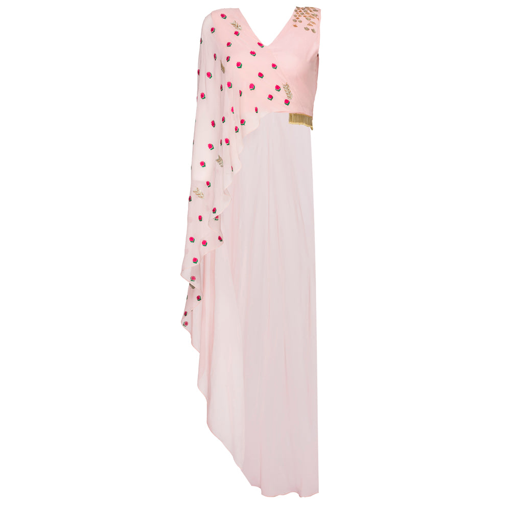 Embroidered Draped Top with Flared Pants