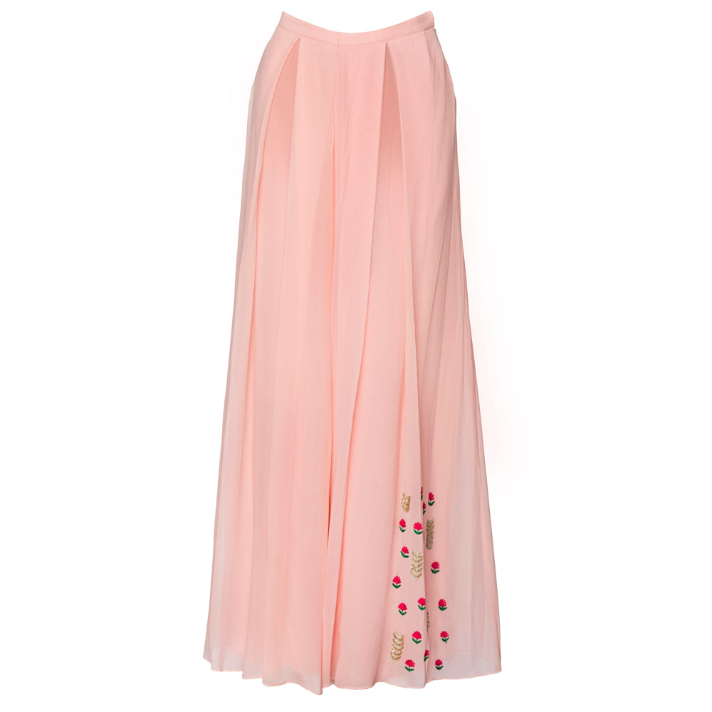 Embroidered Draped Top with Flared Pants