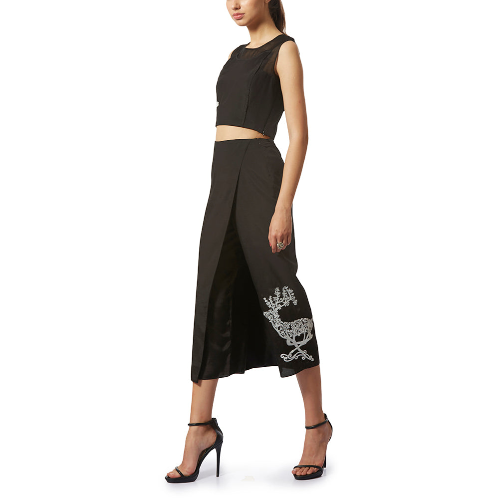 Embroidered Draped Culottes