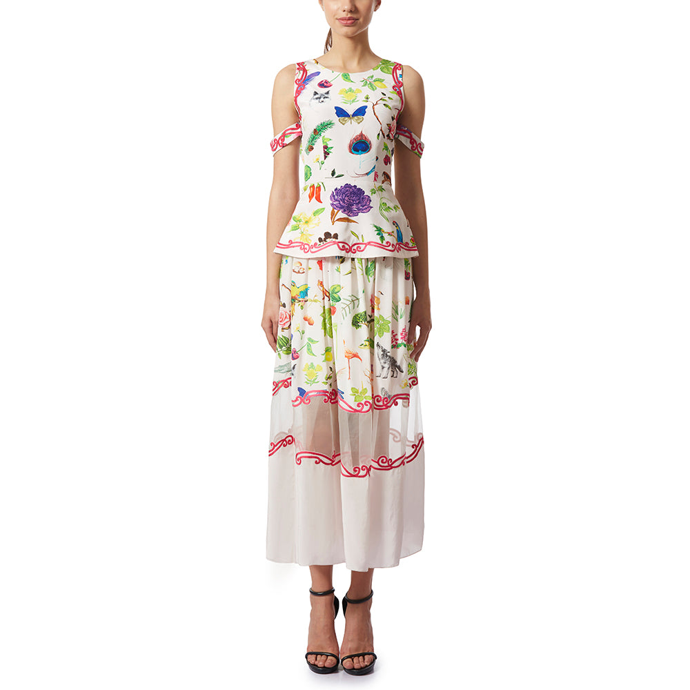 Embroidered Peplum Top & Skirt Set