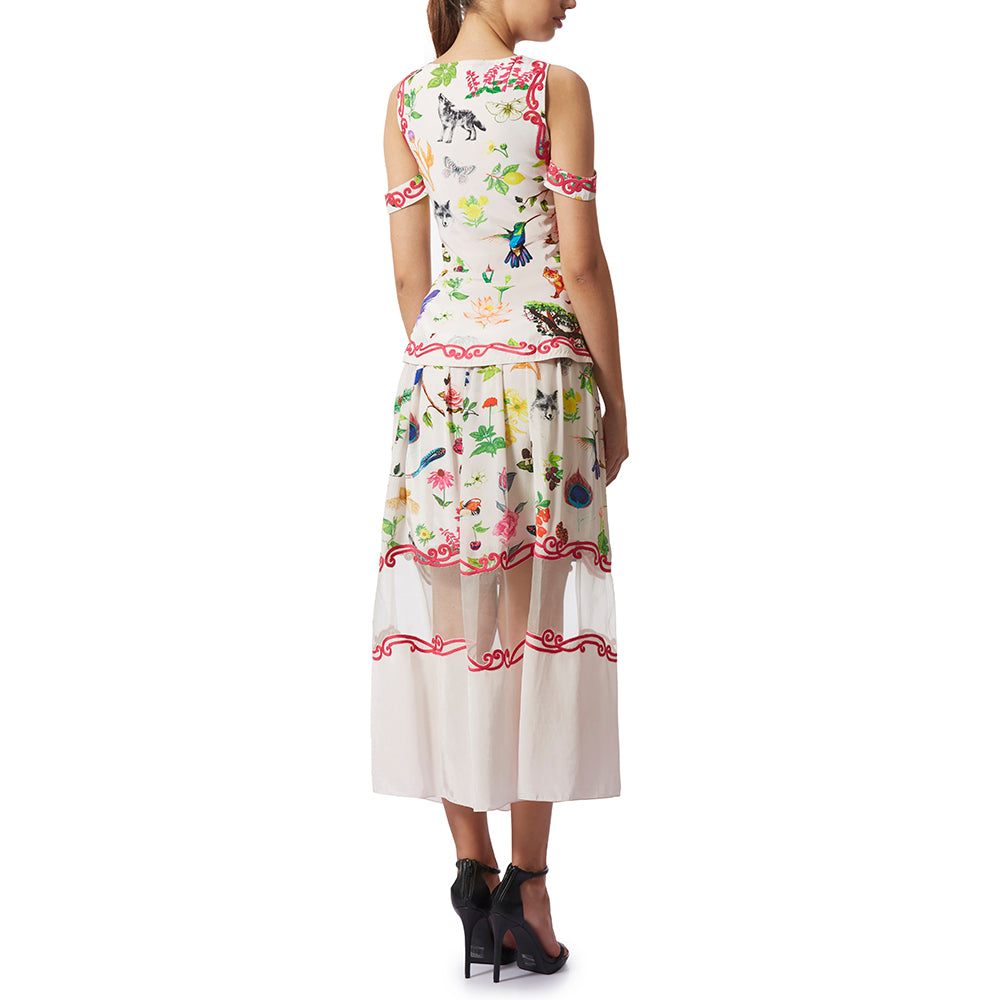 Embroidered Peplum Top & Skirt Set
