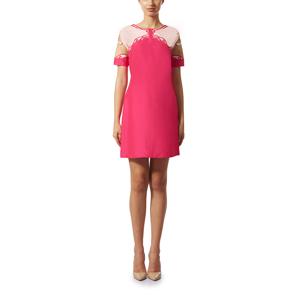Embroidered Colour Block Dress