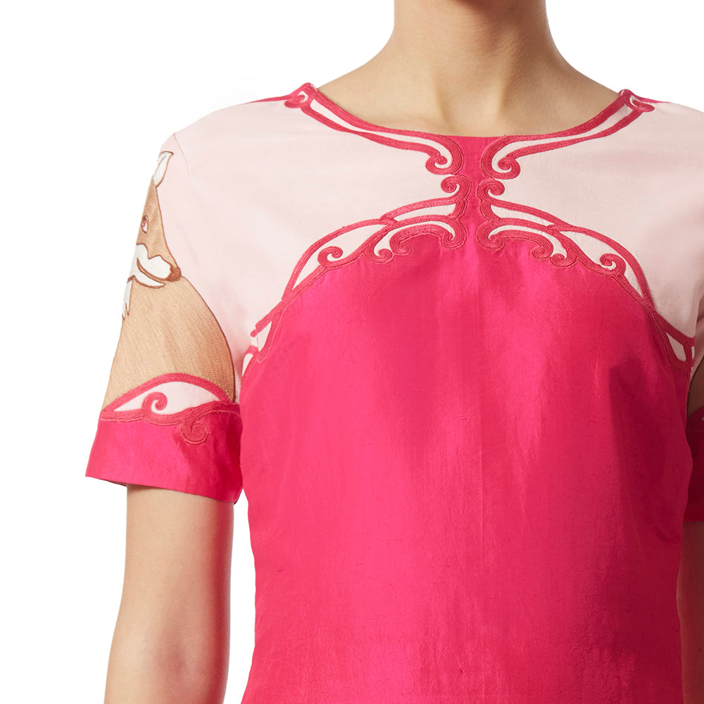 Embroidered Colour Block Dress