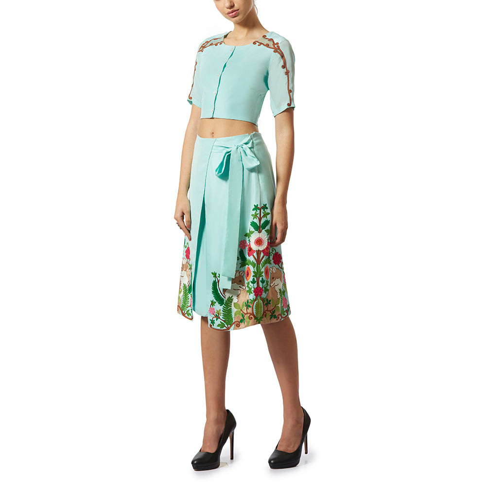 Embroidered Wrap Skirt-Culottes