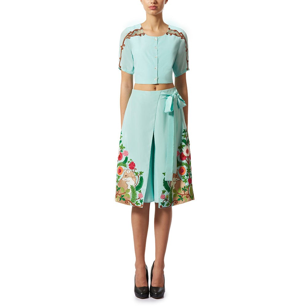 Embroidered Wrap Skirt-Culottes