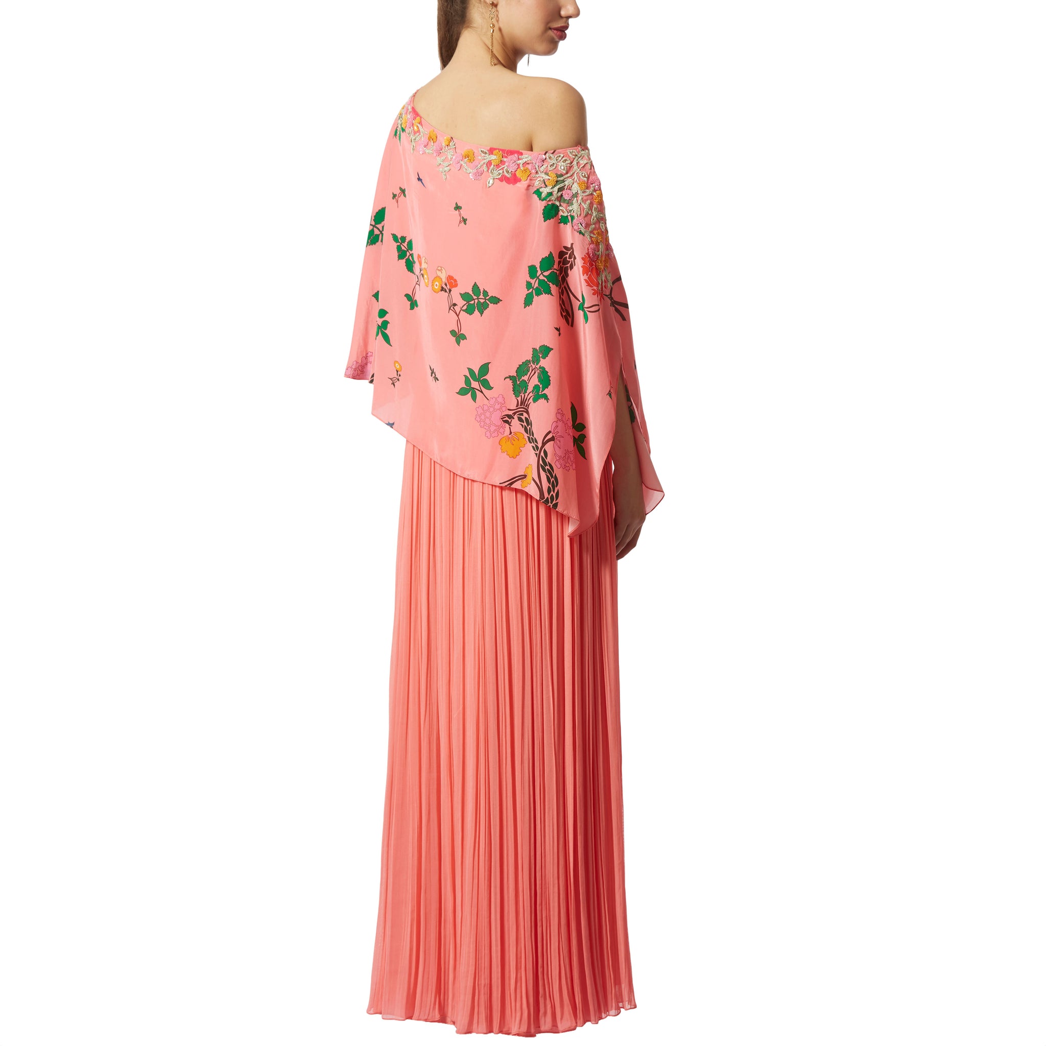 Embroidered Cape OneShoulder Maxi