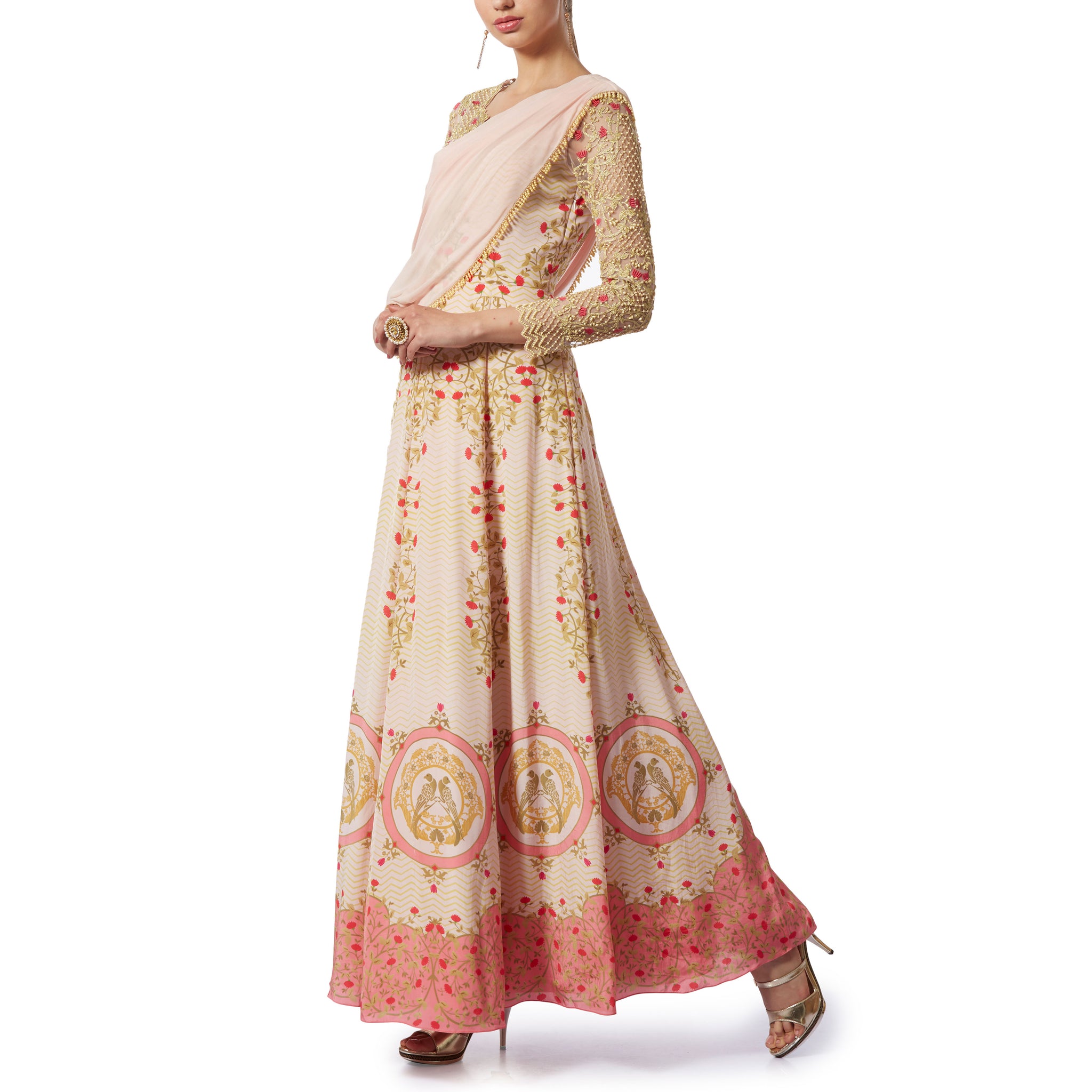 Embroidered Draped Gown