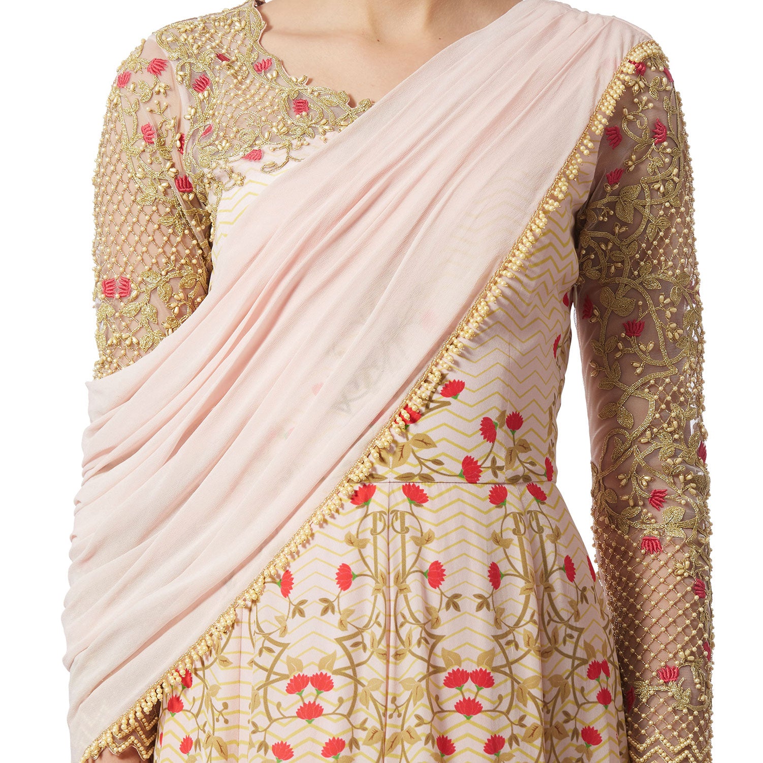 Embroidered Draped Gown