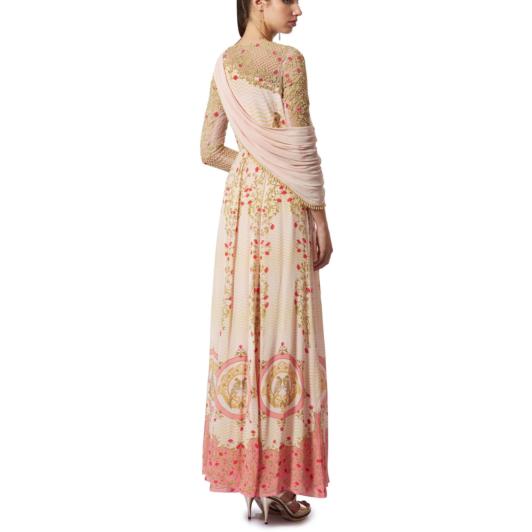 Embroidered Draped Gown
