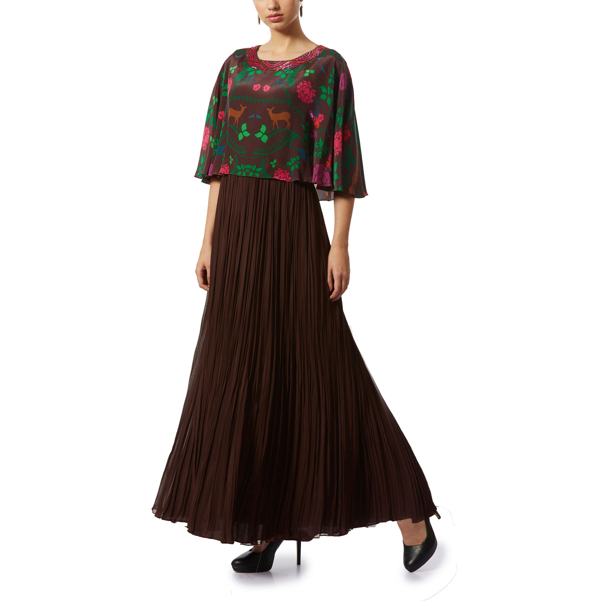 Sequins Embroidered Cape Dress