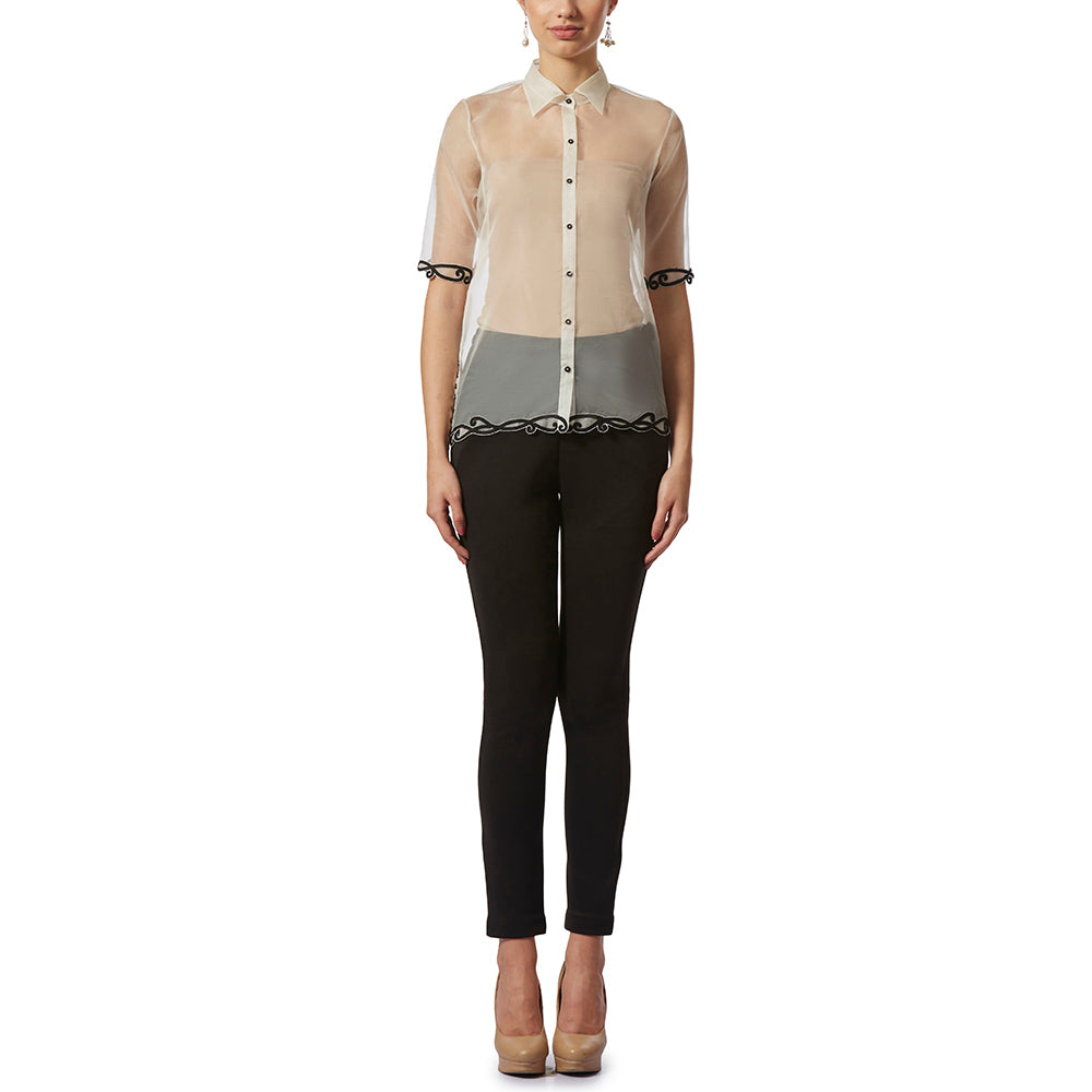 Embroidered Sheer Organza Shirt