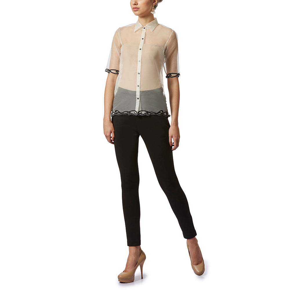 Embroidered Sheer Organza Shirt