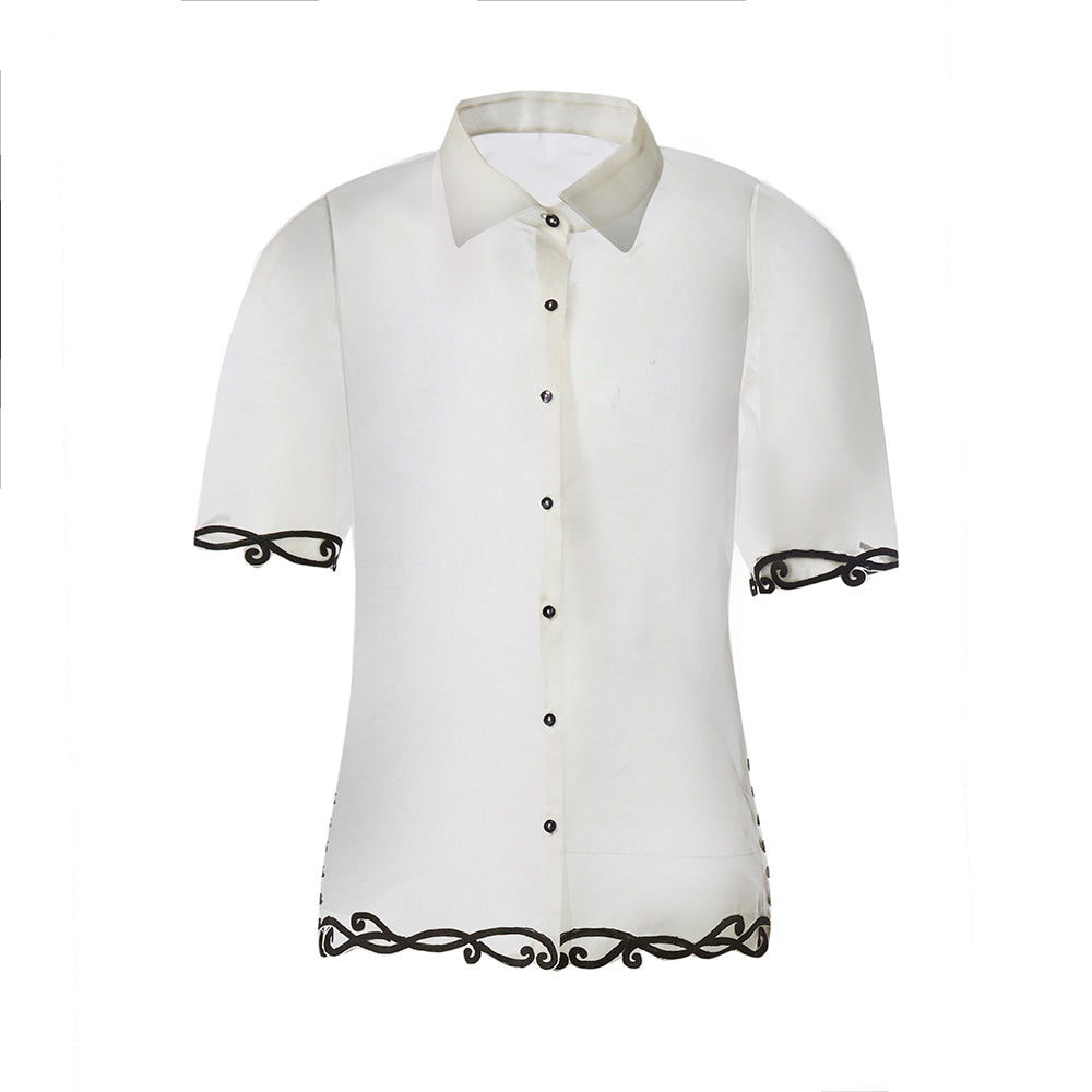 Embroidered Sheer Organza Shirt