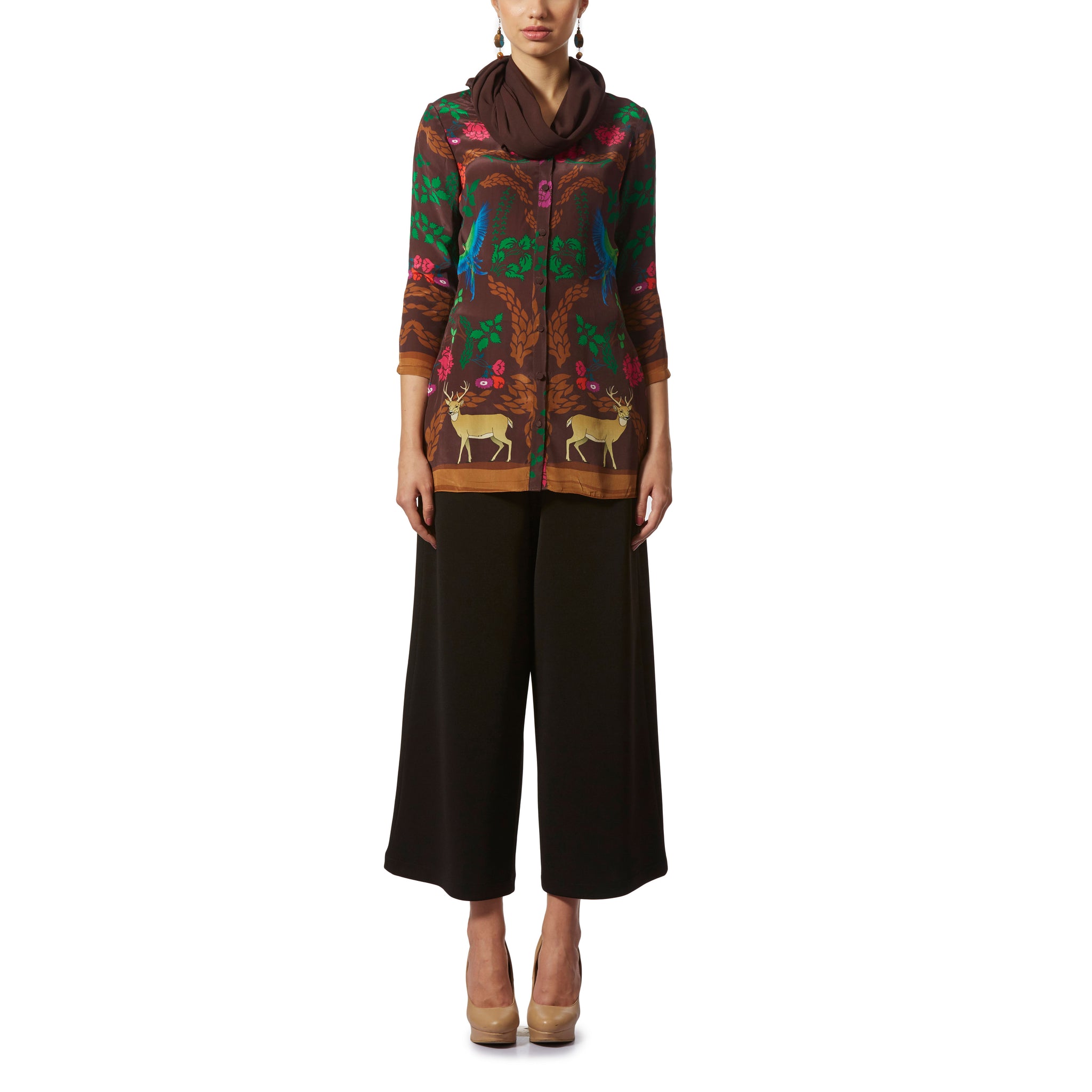 Printed Top with Attached Scarf
