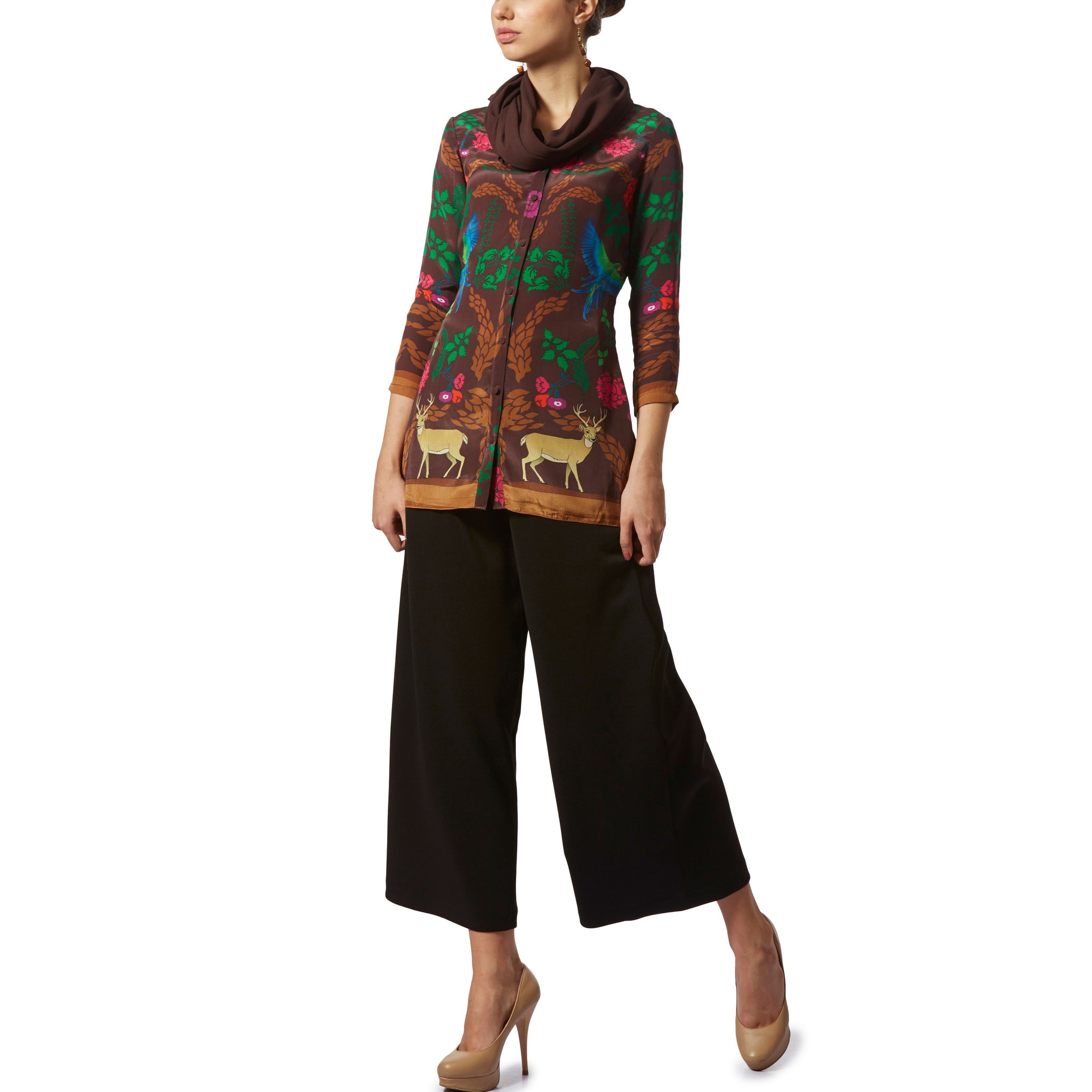 Printed Top with Attached Scarf