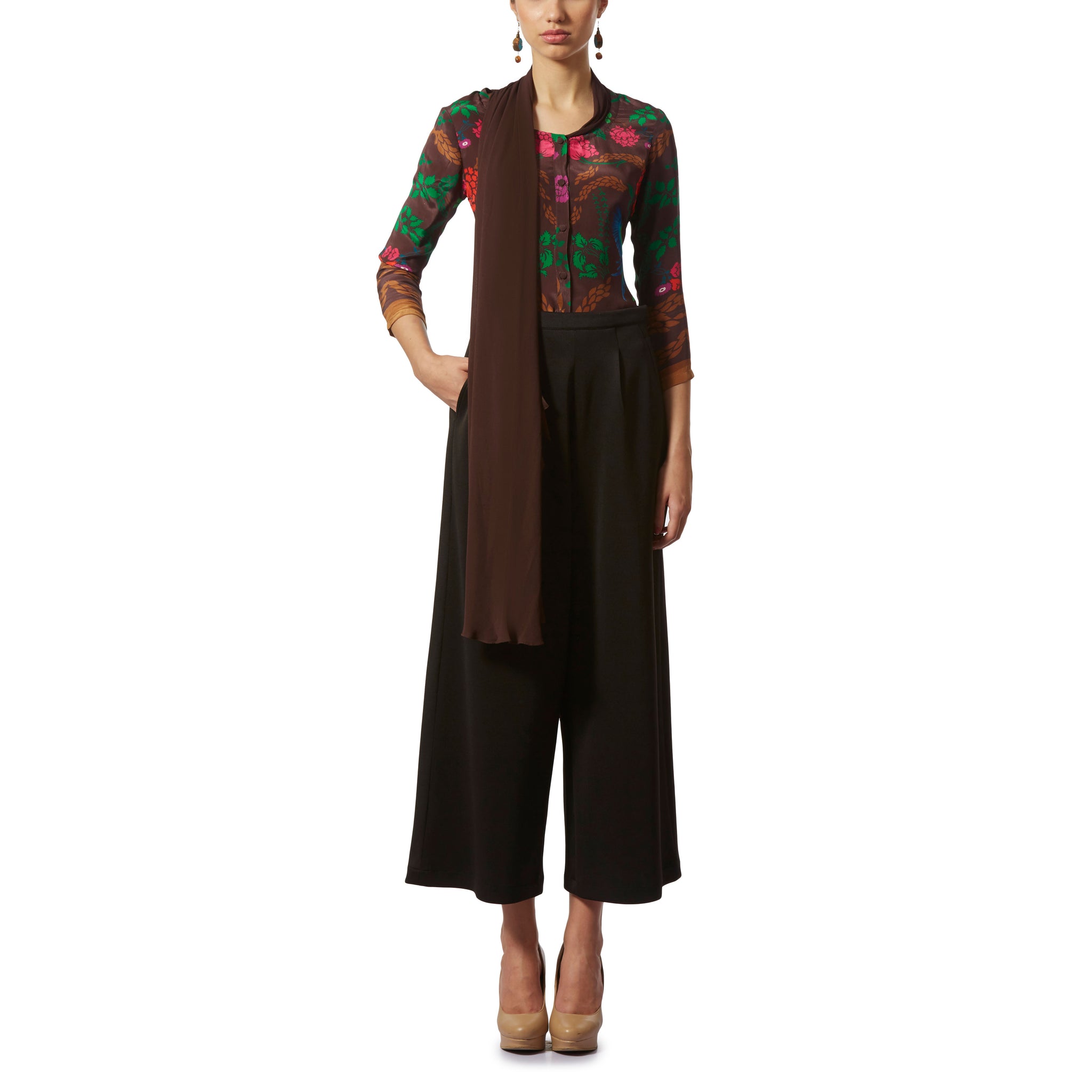 Printed Top with Attached Scarf