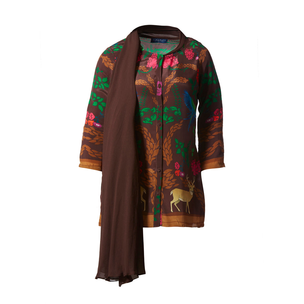 Printed Top with Attached Scarf