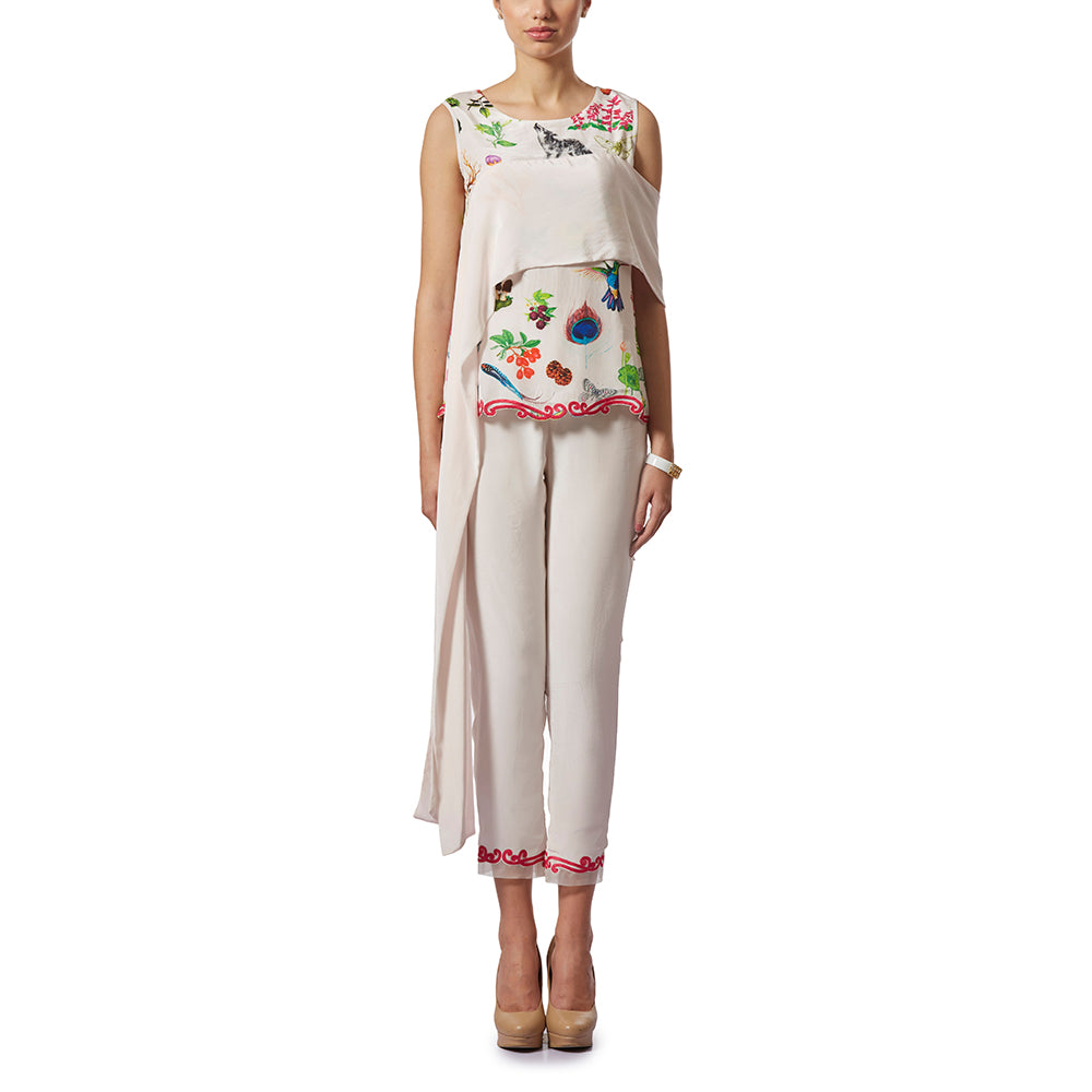 Embroidered Drape Top with Embroidered Pants