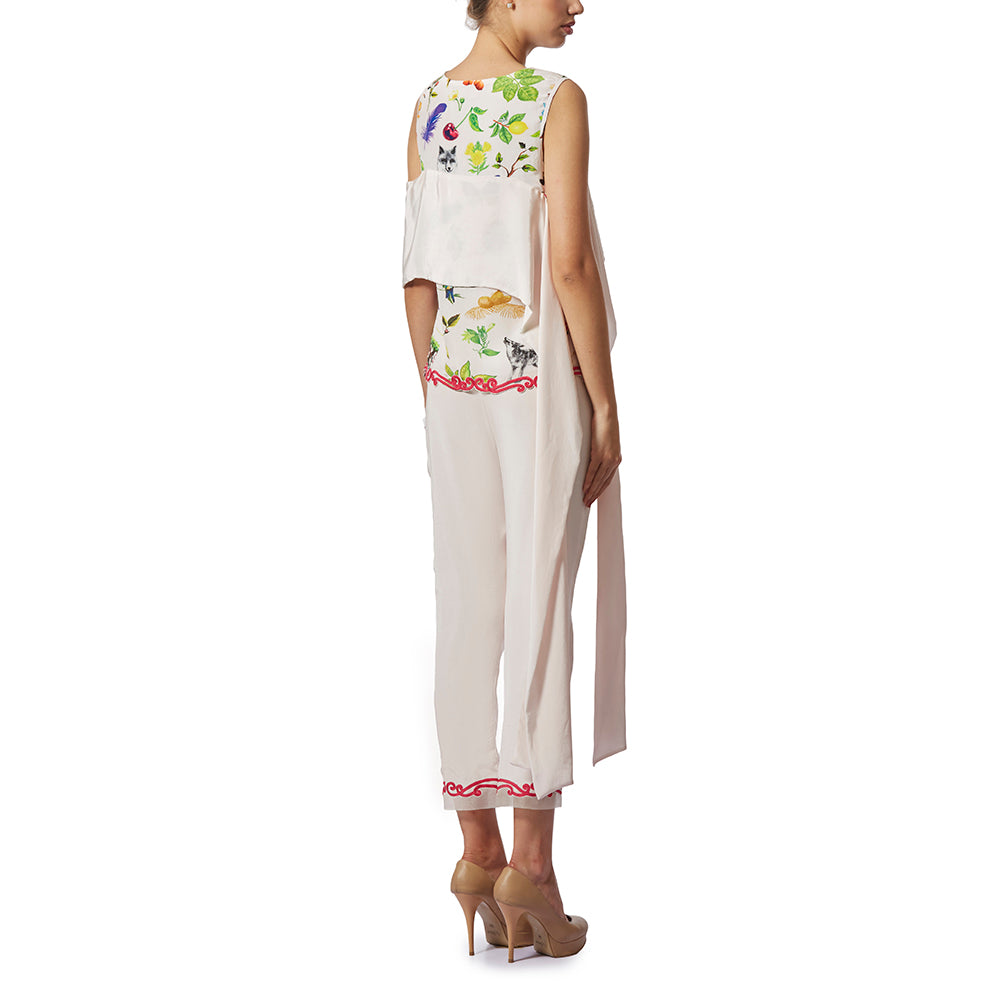 Embroidered Drape Top with Embroidered Pants