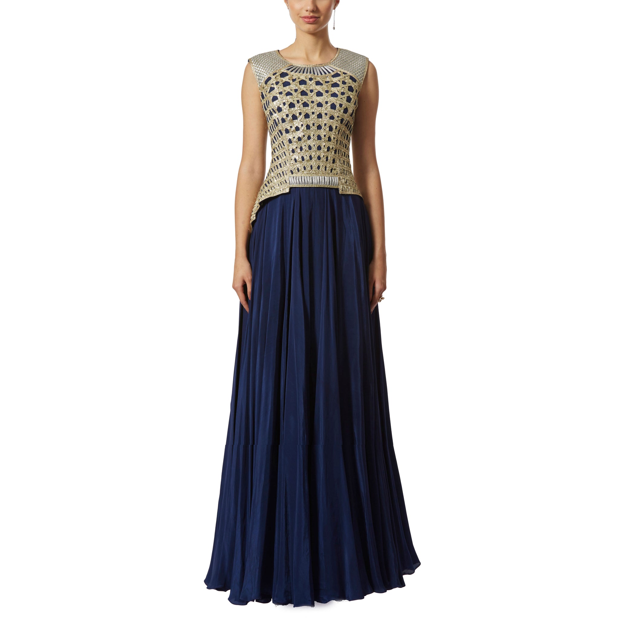 Embroidered Flared Gown