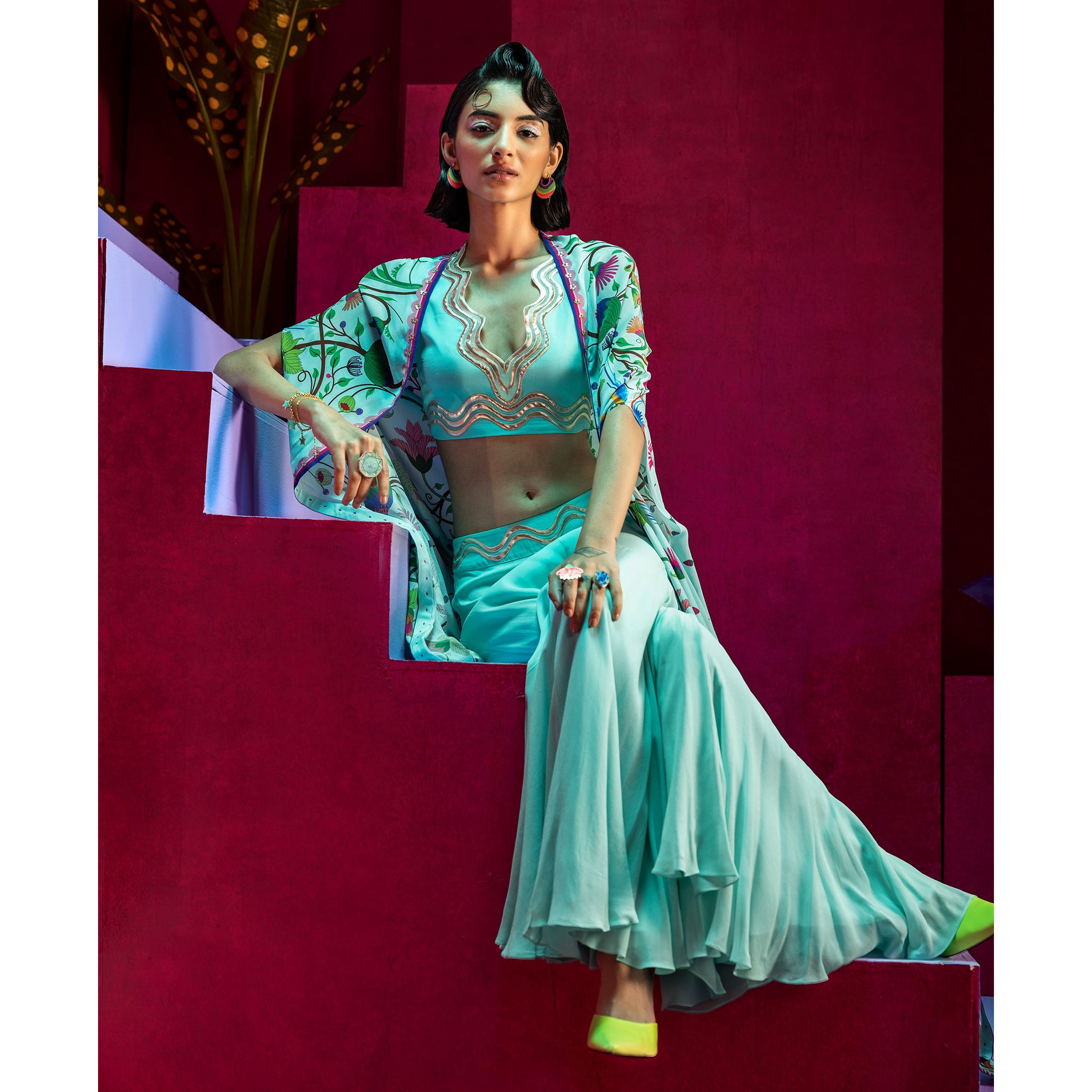 Embroidered Cape Set