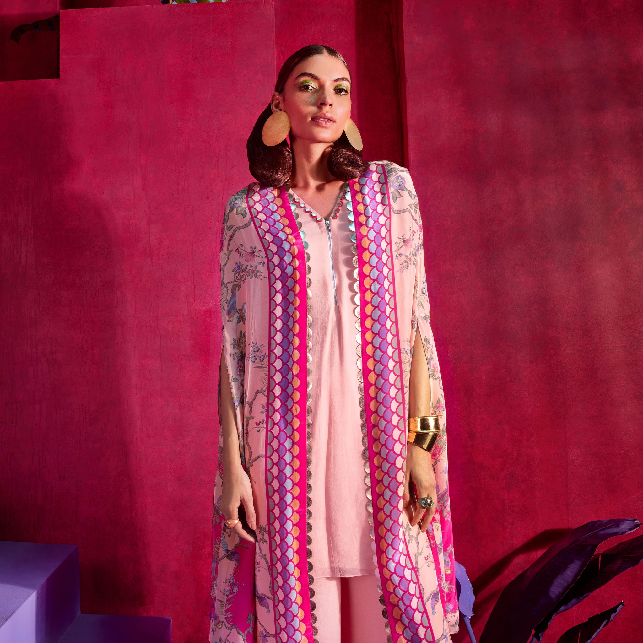 Embroidered Printed Cape Set
