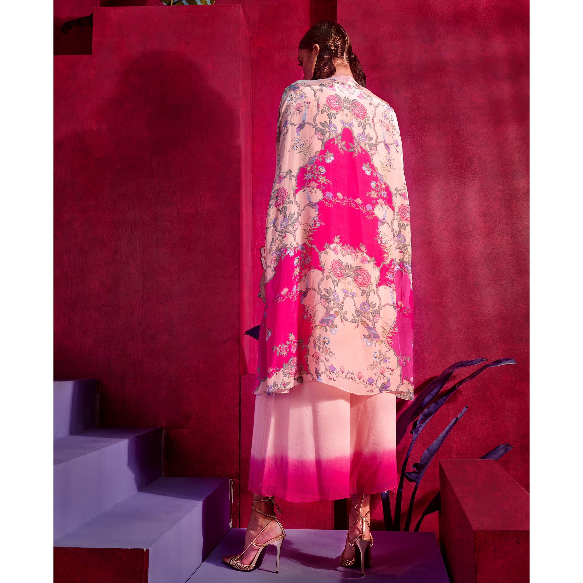 Embroidered Printed Cape Set