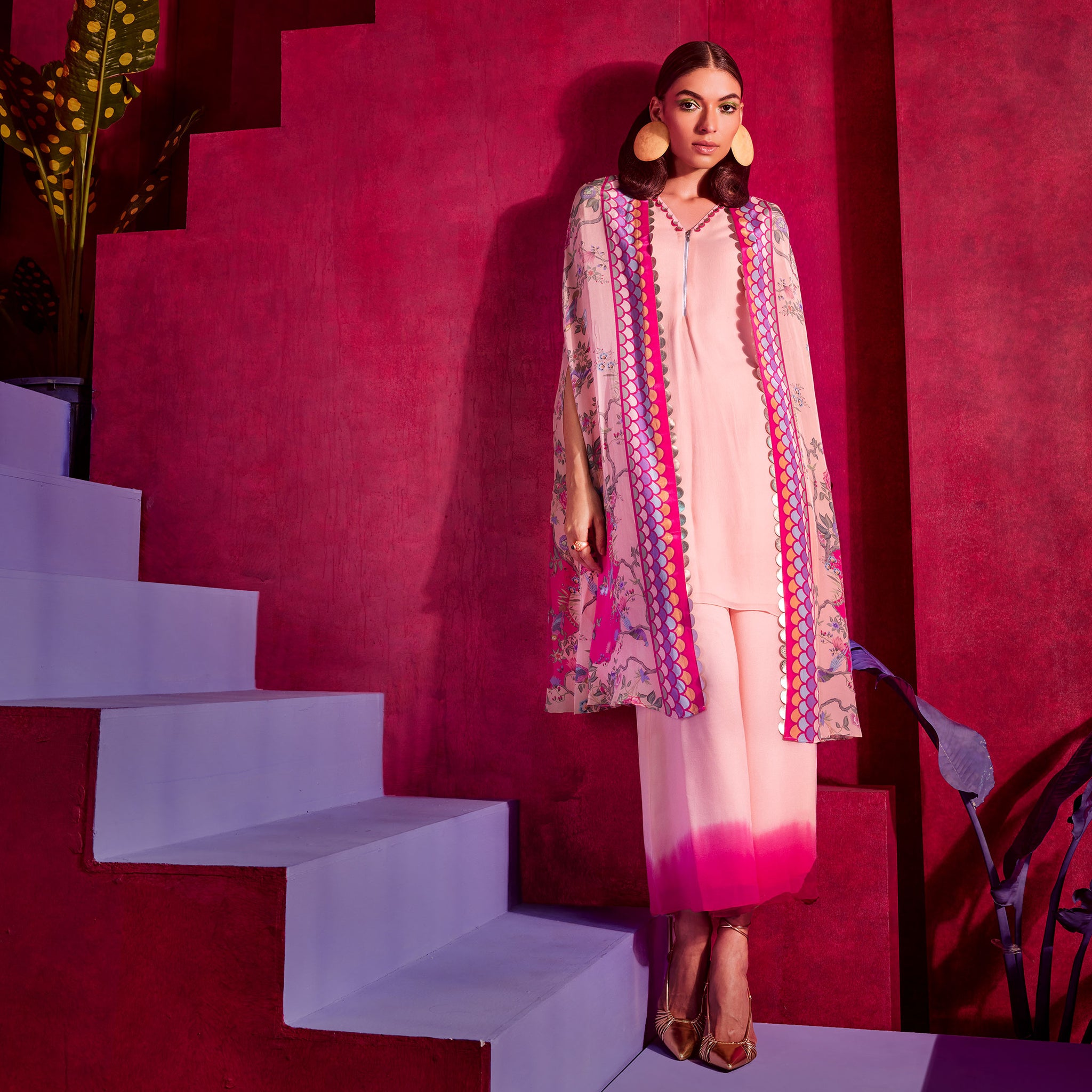 Embroidered Printed Cape Set
