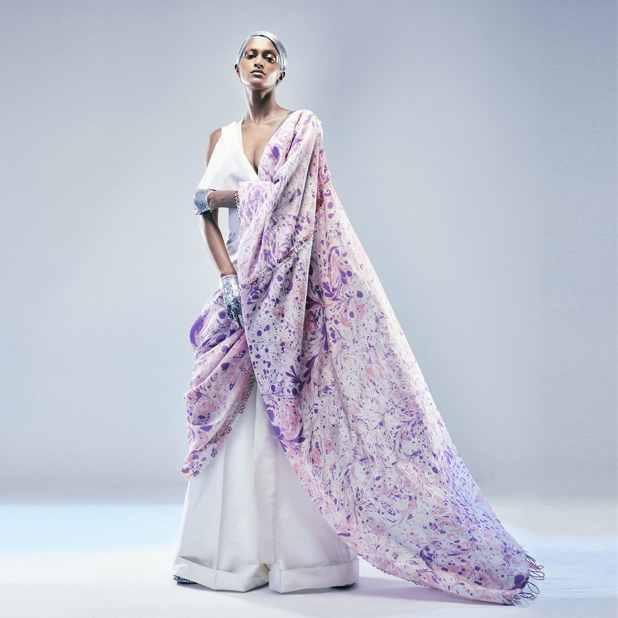 Embroidered Jumpsuit Sari with Half-Jacket