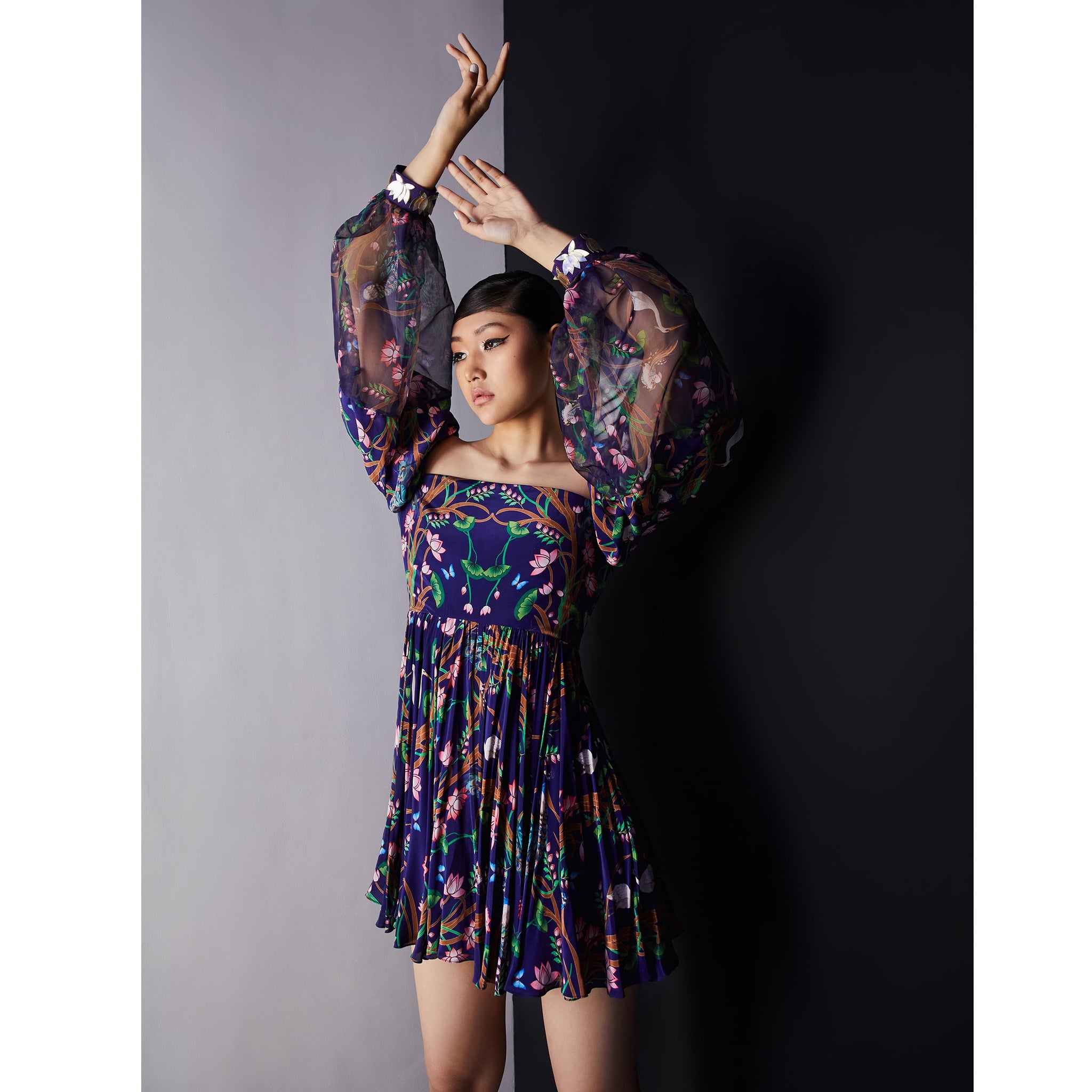 Embroidered Pleated Dress