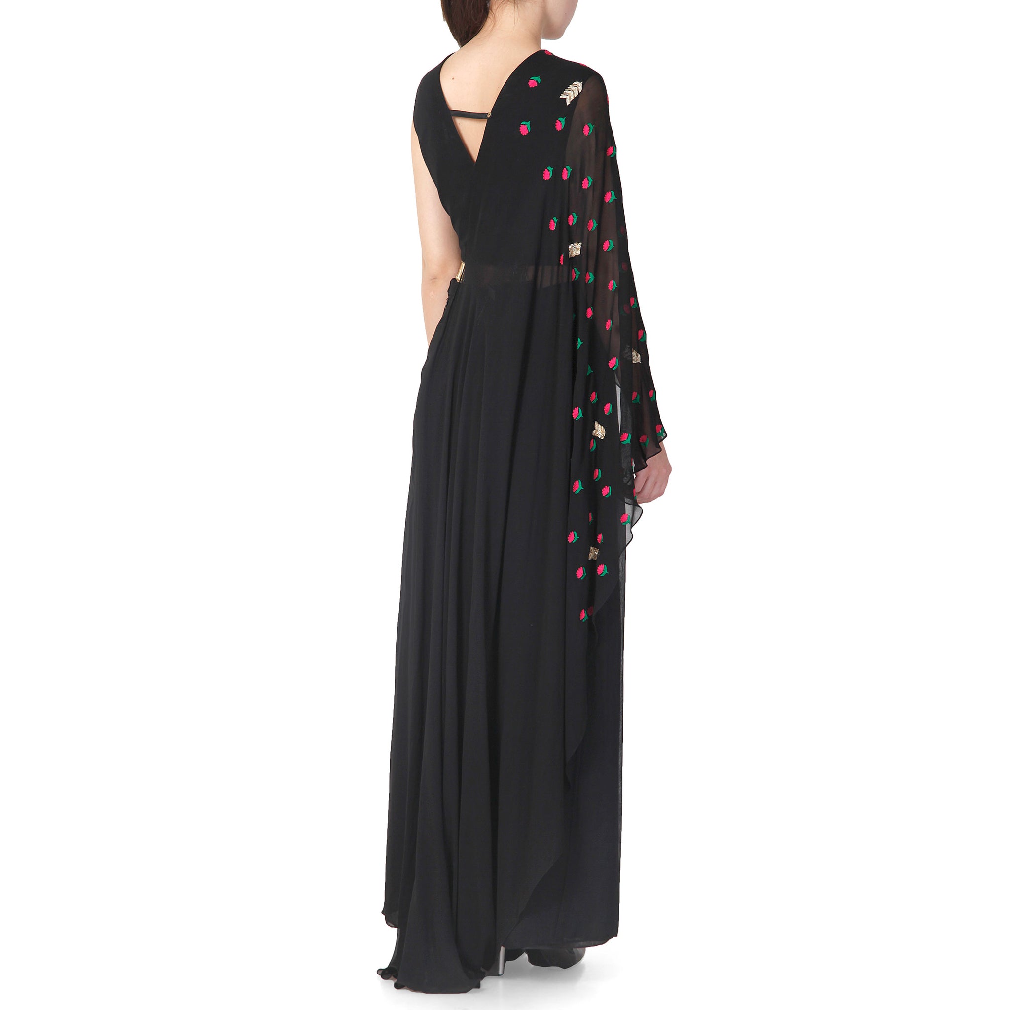 Embroidered Draped Top with Flared Pants
