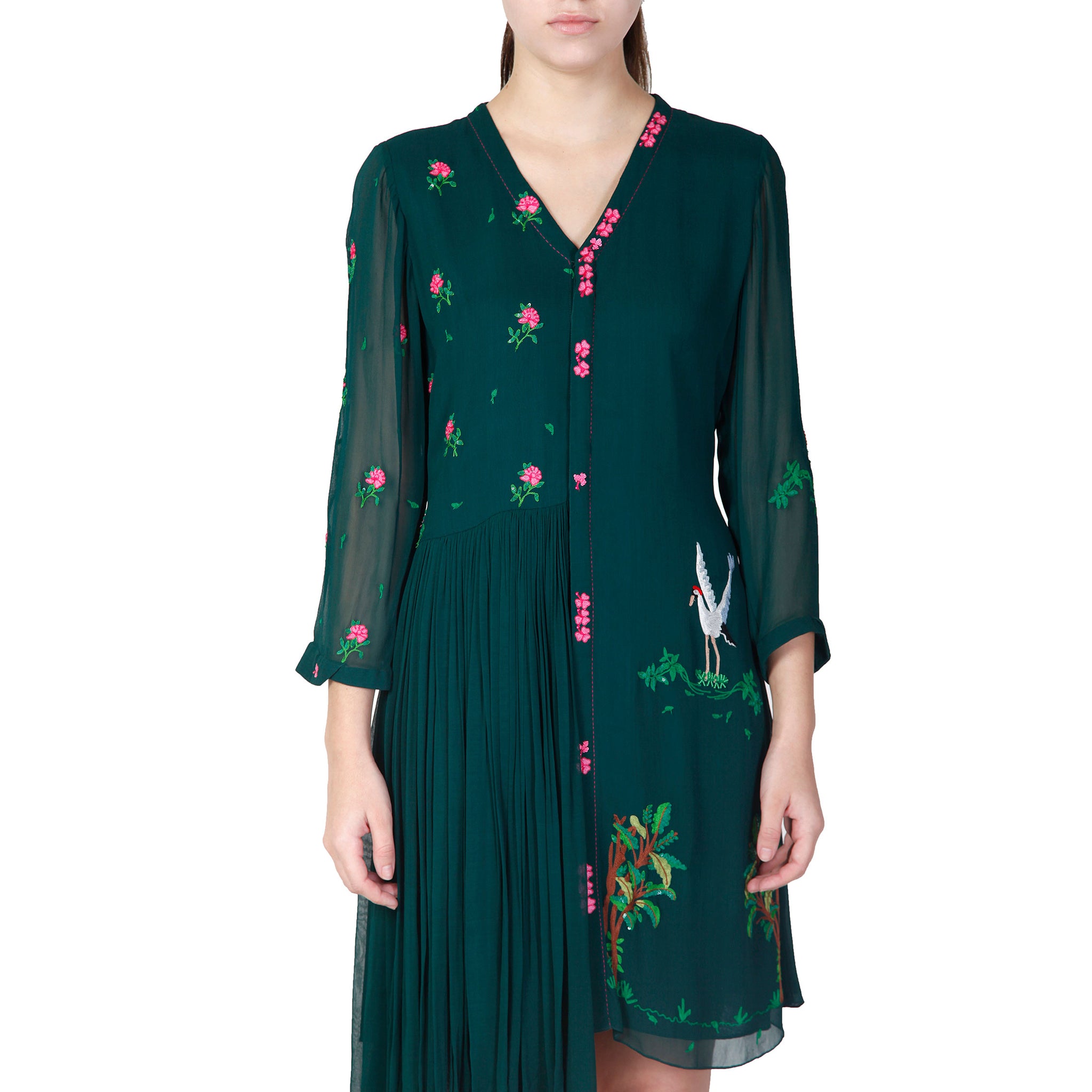 Embroidered Pleated Tunic