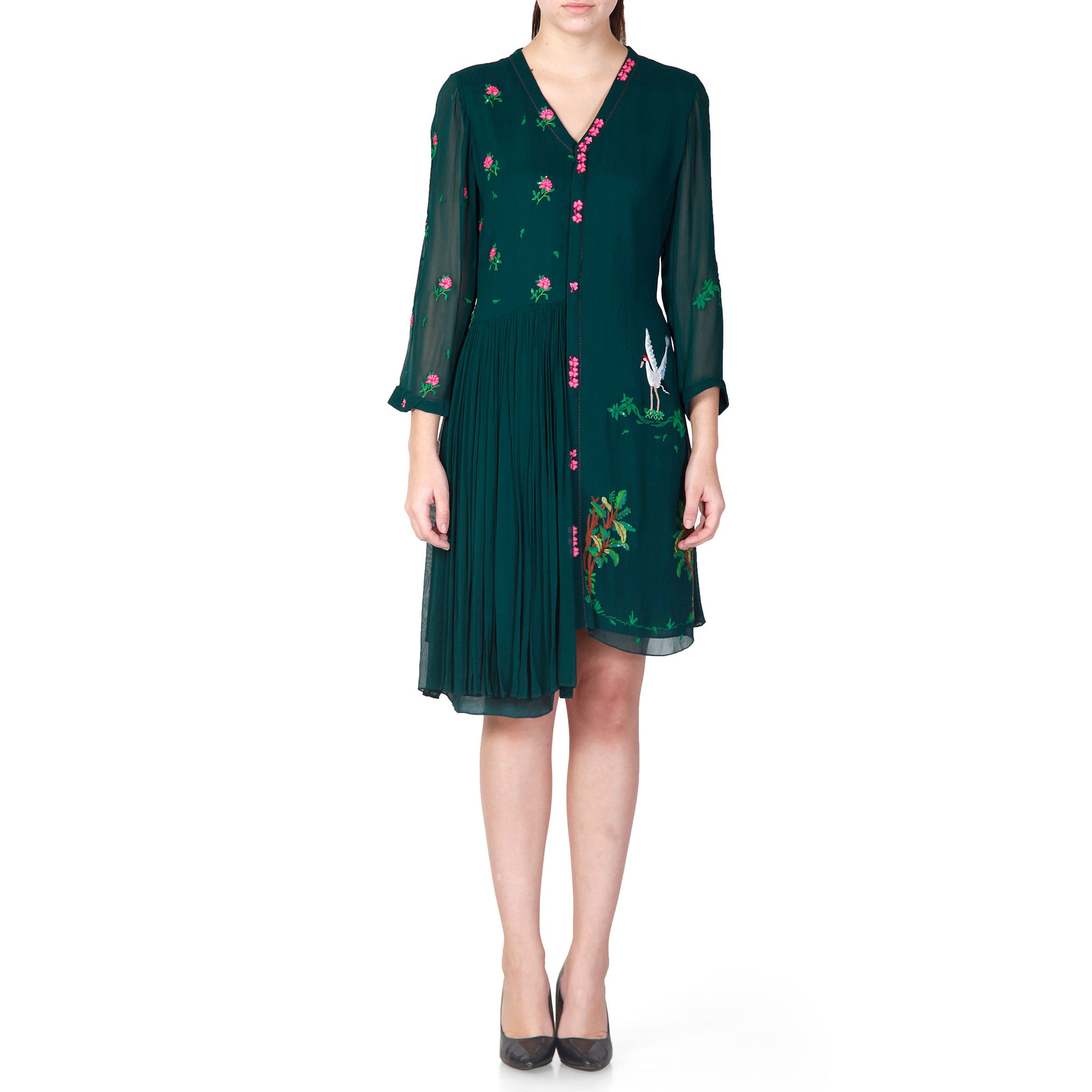 Embroidered Pleated Tunic