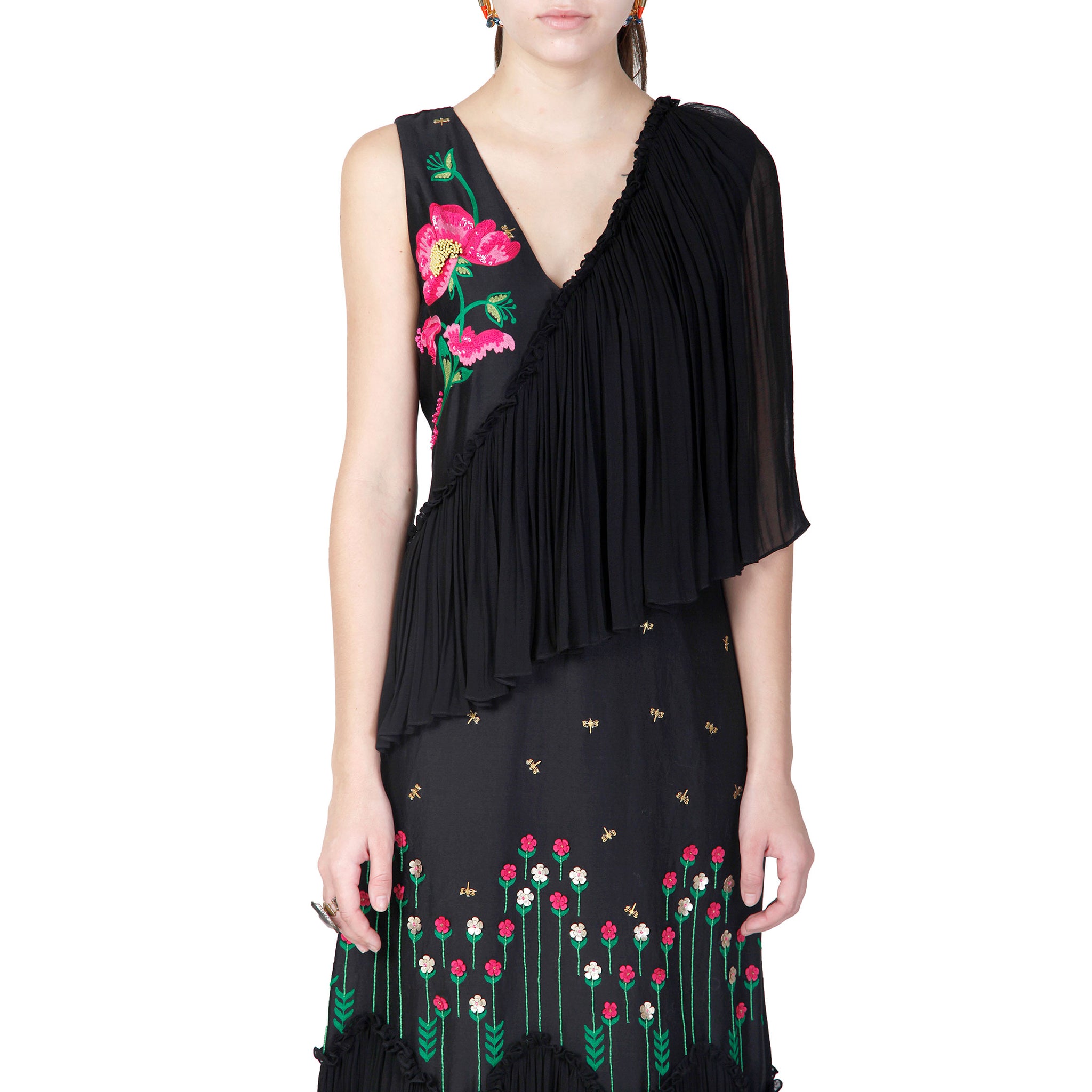 Embroidered One Sleeve Dress