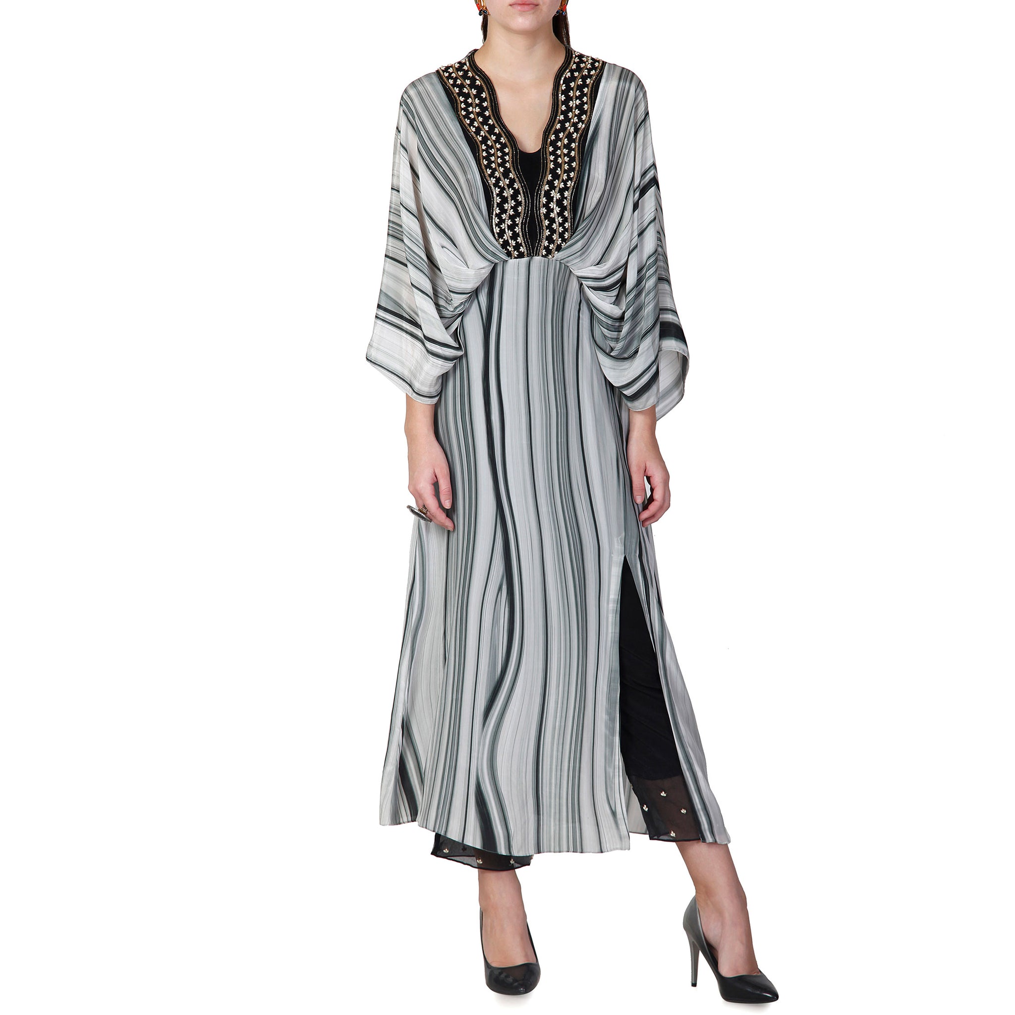 Embroidered Draped Kurta with Pants