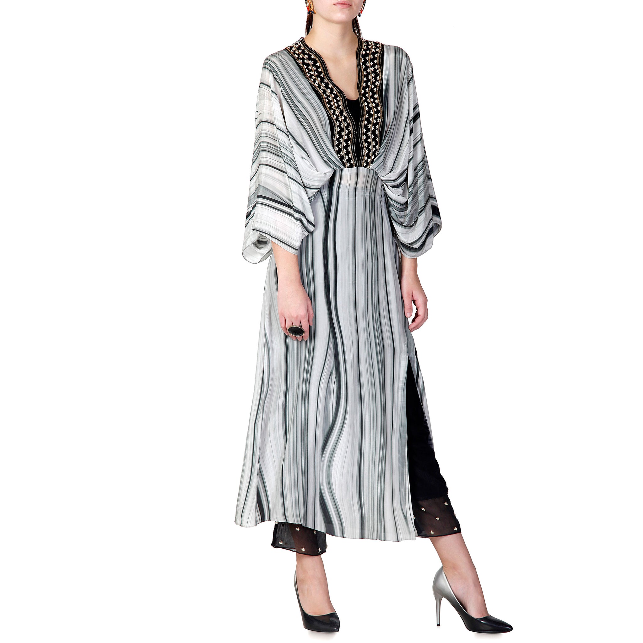 Embroidered Draped Kurta with Pants
