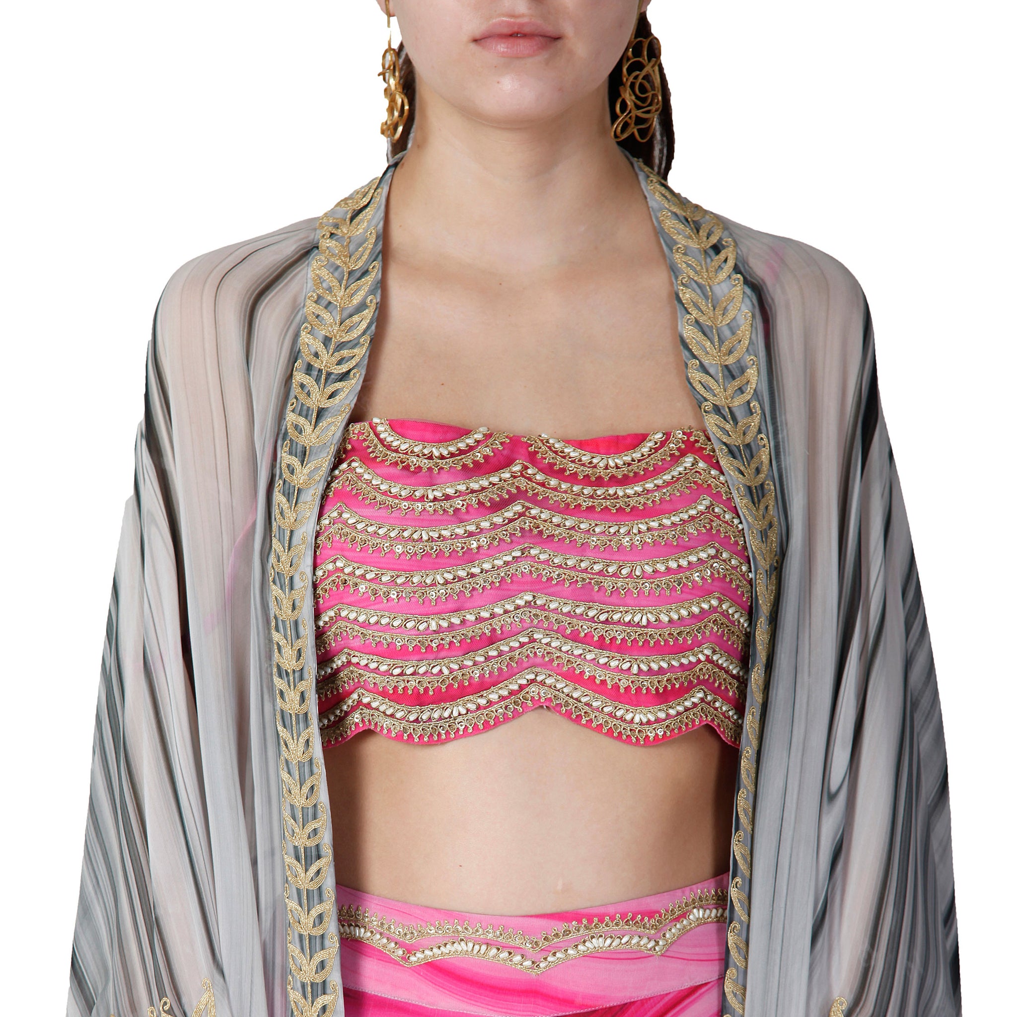 Embroidered Blouse with Sharara and Cape