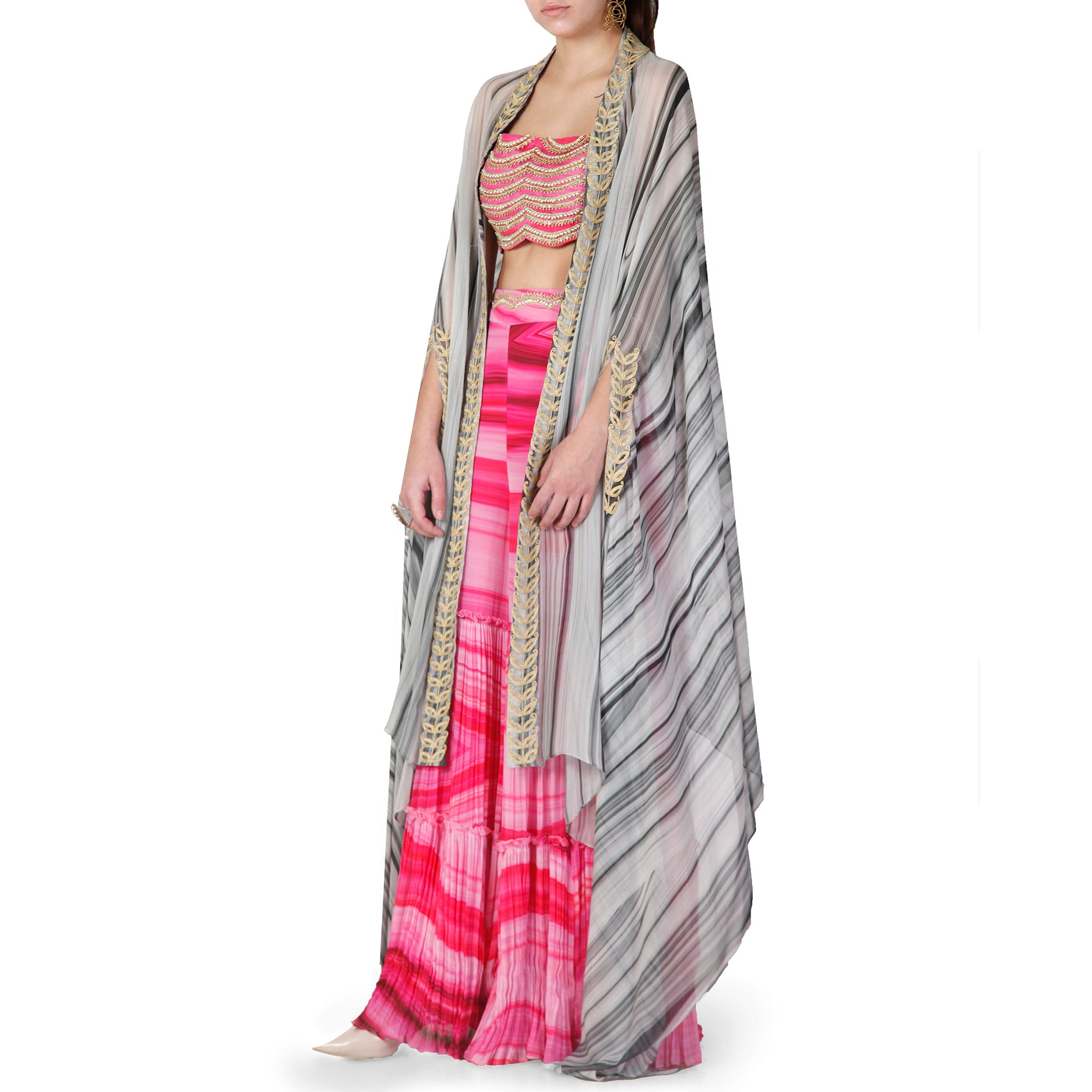 Embroidered Blouse with Sharara and Cape