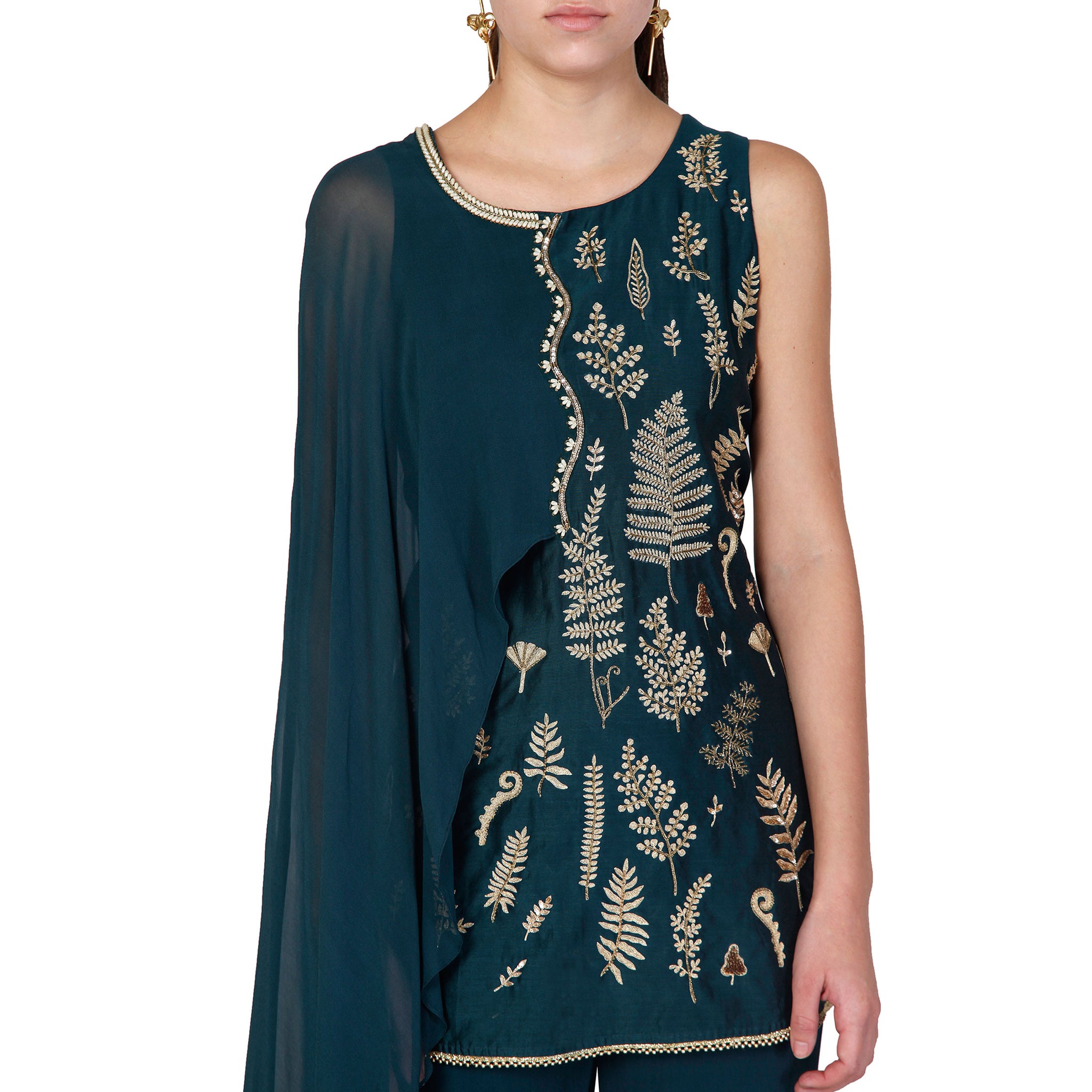 Draped Embroidered Kurta with a Pleated Sharara