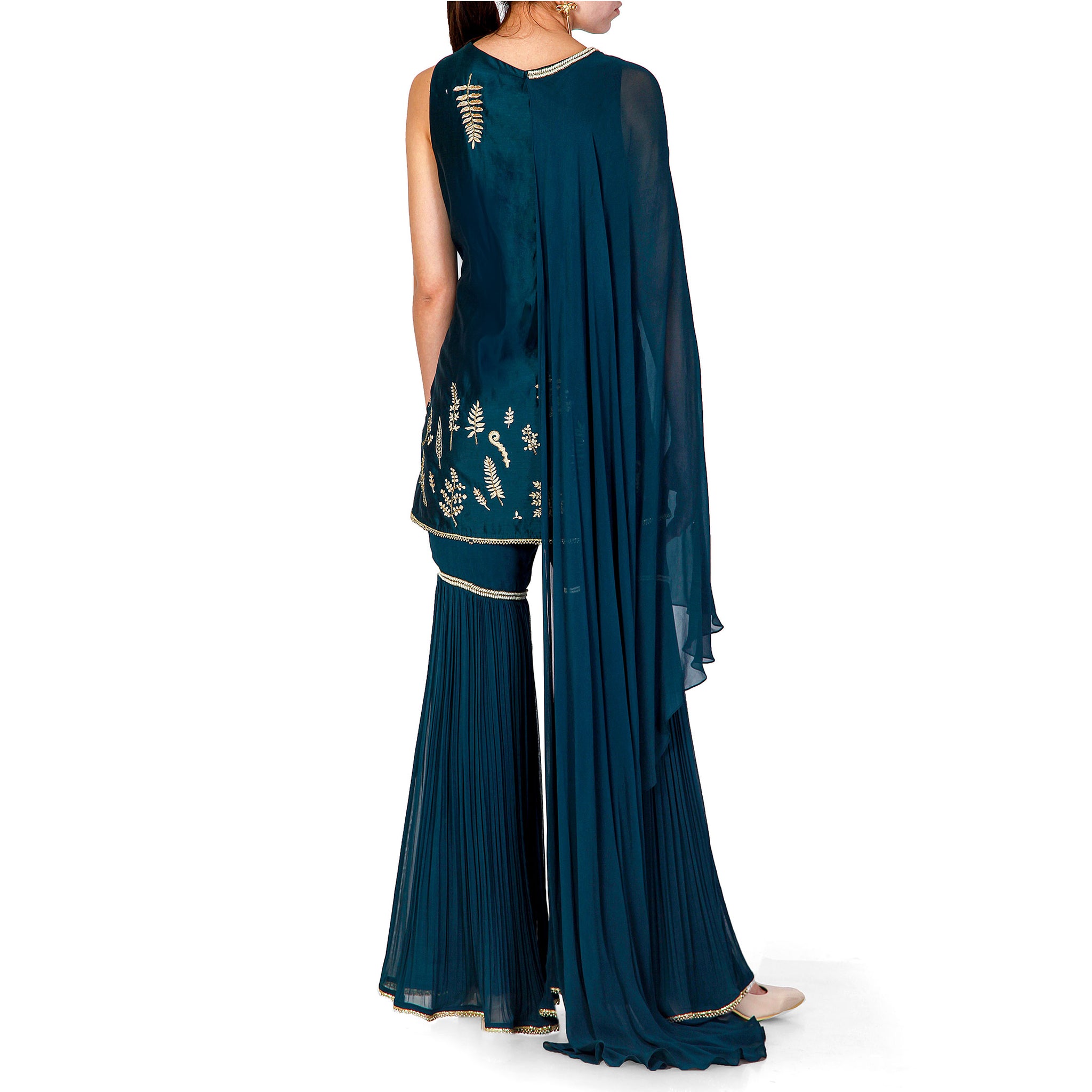 Draped Embroidered Kurta with a Pleated Sharara