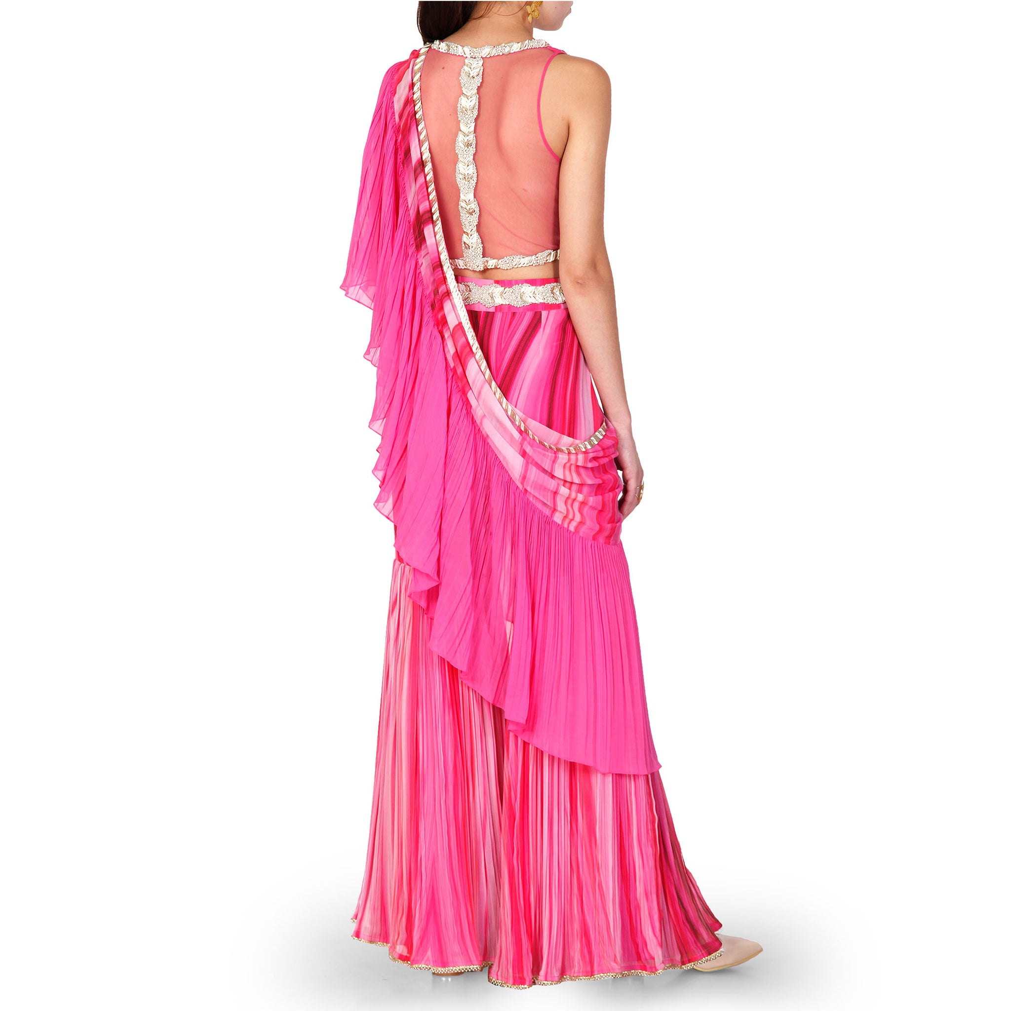 Embroidered Blouse with Pleated Sharara & Drape